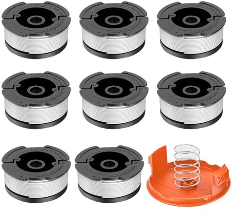 Trimmer Replacement Spool, Compatible with Black Decker AF-100 String Trimmers, 30ft 0.065 Strimmer Line for Black&Decker, Replacement Auto Feed Spool A6481 STC1820PC ST5530 (8 Spools+1 Cap+1 Spring)
