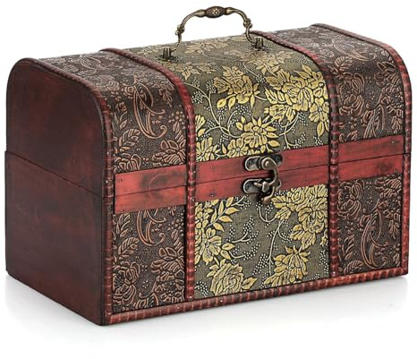 ELLDOO Vintage Treasure Chest Box, Pirate Keepsakes Box for Kids Gifts, Wooden Treasure Storage Box Decorative Box for Jewelry Pearl Trinkets, X-Large