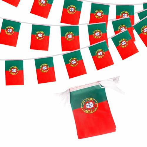 Guirlande de Drapeaux Portugal 10m 30 Fanions, Banderole Portugaise Décoration pour Coupe du Monde Football 2026 Fête Nationale Jeux Olympiques Bar Jardin Rue Déco Party Supporter Événement