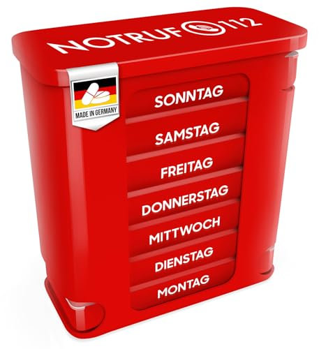 Kerpers® Tablettenbox 7 Tage | MADE IN GERMANY | Pillendose mit 4 Fächer - morgens mittags abends nachts | Medikamentenbox für Tabletten und Supplements (1 Stück Rot)