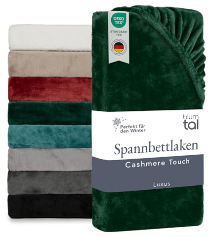 Blumtal Spannbettlaken Cashmere Touch 180x200cm Plüsch - Oeko-TEX zert. Bettlaken - Mikrofaser Spannbettlaken weich Winter 180x200cm Dunkelgrün