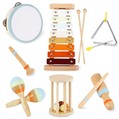 nuunukids Musikinstrumente für Kinder Kinderspielzeug ab 3 Jahre Holzspielzeug 8 Stück Baby Musikspielzeug Xylophone für Kinder Montessori Spielzeug ab 3 Jahre