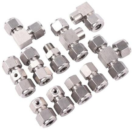 XIOKLM Edelstahl 1/8, 3/16 Innengewinde Konvertieren 3/8 T-Typ Reduzierstück Edelstahl Winkelstück Stoßverbindung Adapter Adapter Paar(Silver-06)