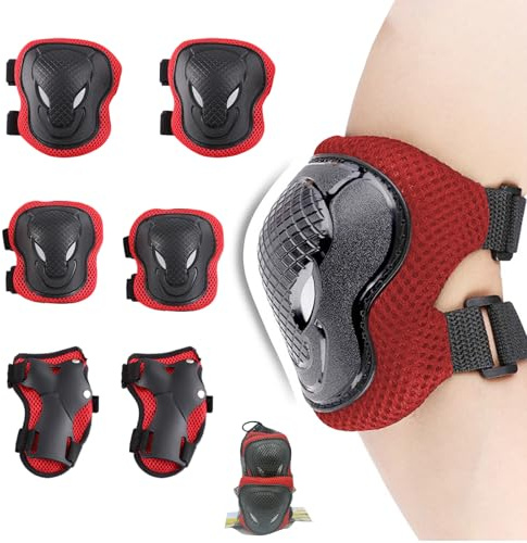 KASESSS Kids Knee and Elbow Pads Set, 6 Pcs Knee and Elbow Pads for Children, Adjustable Knee Pads for Kids, Comfortable Wrist Guards, Kids Protective Gear for Roller Skates Scooter Skating Cycling