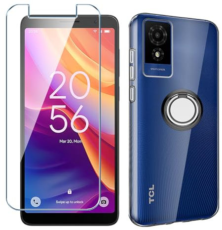Xiangyun Phone Case for TCL 501 Crystal Transparent Case With 1 X Tempered Glass Screen Protector + 360 Degree Rotation Finger Ring Holder, Soft TPU Shockproof Bumper Cover (6.0)