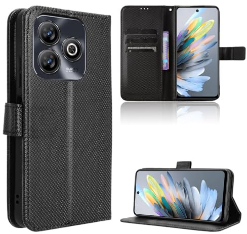 Rojeuinn Hülle für ZTE Blade A75 4G Handyhülle-Hülle Stoßfest Case Cover-Handy Case in Premium Kohlefaser [Klappbar Flip] [Standfunktion Tasche] -Schwarz