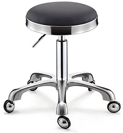 Drehbarer Rollhocker, rund, mit 5 Rollen, PU-Leder, höhenverstellbar, 42 – 51 cm, ohne Rückenlehne, 360 ° drehbar, rutschfest, für Büro, Computer, Lounge, Schönheitssalon, Friseur (Schwarz1)