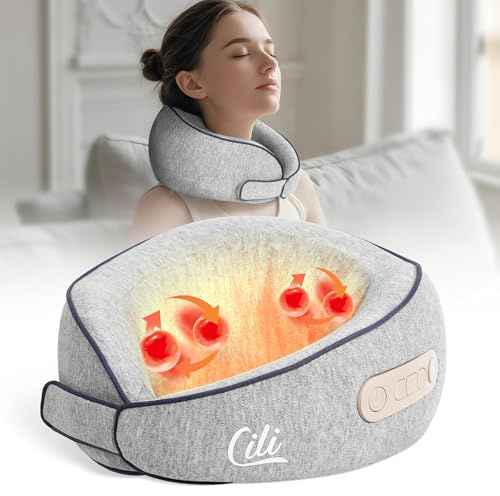 CILI Cordless Neck Massager Pillow with Heat, Shiatsu Neck Massager for Pain Relief Deep Tissue,Heated Massage Pillow for Travel,3 Adjustable Intensity, Mothers Day Gifts