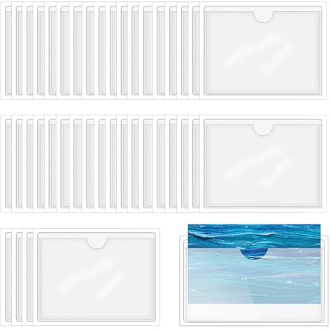YCHYAN 40 Stück Etikettenhalter Selbstklebend 9.5x6.5cm, Transparent Visitenkartenhüllen Kleben, Selbstklebend Beschriftungsfenster, Visitenkarten Klebetasche, Wasser, Geeignet für Büros