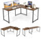 FANTASK 150 x 150 x 74 cm Escritorio en Forma de L marrón rústico, Mesa de Esquina con 3 Agujeros para Cables, Escritorio de Esquina Reversible con Soporte para Monitor, Mesa de Ordenador para