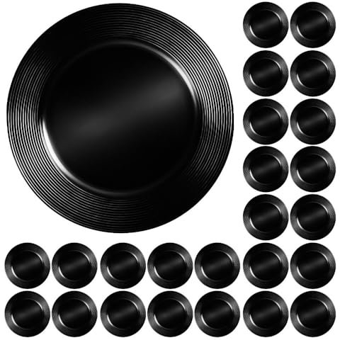Murago - 24er Set Platzteller ca. 33cm Kunststoff schwarz - glänzend Unterteller für Teller Dekoteller Kerzenteller Untersetzer grosspackung glossy Dekoration für Hochzeit Weihnachten Tischdeko