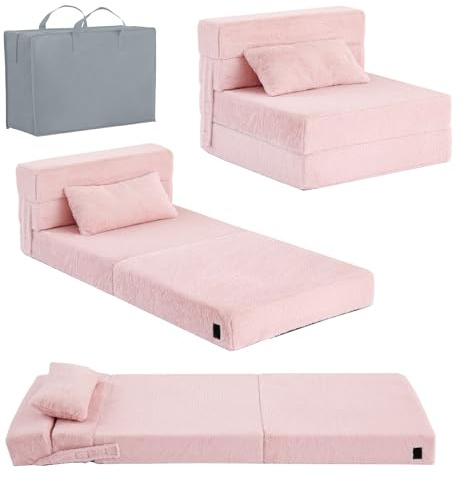 YOTATING Bäddsoffa för barn, småbarn golvmadrass lyser i mörkret, babymodulär blå dinosauriesoffa, vikbar barnsoffa, konvertibel futon, hopfällbar madrassstol säng för lekrum, rosa