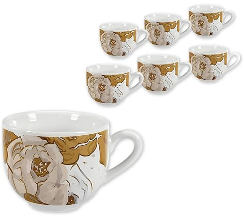 Set 6 Tazzine Caffè, Espresso Coffee Break, in Ceramica, Varie Decori, con Manico, Colazione Casa Bar (lux)
