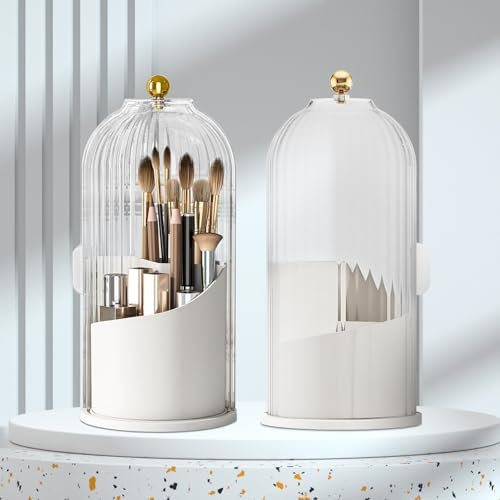 iPalamila 360 rotierende make up organizer,pinselhalter kosmetik, transparent, staubdichtes, make up organizer drehbar mit Deckel, geeignet für Schminktisch, Badezimmer, Schlafzimmer (transparent)
