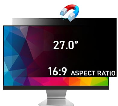 27 Inch Computer Privacy Screen Filter for 16:9 Aspect Ratio Monitor | Removable, Anti Blue Light Glare, Privacy Protection Film