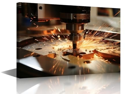 Industrial CNC Milling Machine Wall Art - Precision Tooling & Laser-Cut Metalwork Framed Canvas Prints for Modern Office, Workshop & Living Room Decor with Dynamic Engineering Aesthetics 24x16 in