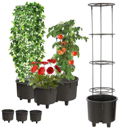Topfeinsatz 3 Stck Einsatz Blumenstütze Ø38,5cm mit Abnehmbarer Rahmen für Kletterpflanzen Modular für Tomaten Bohnen Erbsen Kunststoff Garten Wohnung Gewächshaus Balkon Terrasse Orangerie Gesteck
