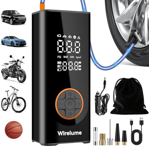 Mini compressore aria portatile Gonfiatore per pneumatici senza fili pompa digitale per pneumatici per auto elettrica DC 12V 150PSI di veicoli/bici/gonfiabili con preimpostato funzione
