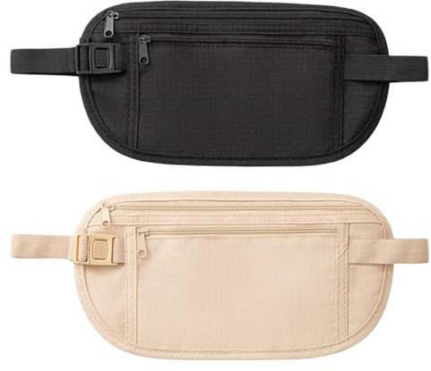 2 Pcs Cinturones de Dinero Ocultos, Riñonera de Seguridad antirrobo, Bolsa de Cinturón de Dinero antirrobo con Protección RFID, Bolsa de Viaje Impermeable para Teléfono Celular, Pasaporte