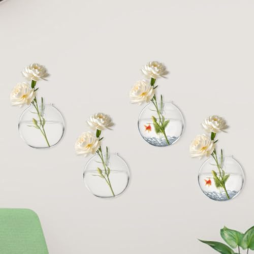 4 Stück Wandbehang Blumenvase Pflanzgefäß Vase en Verre Mural et Créatif Hängende Wand-Pflanzgefäß Conteneur Suspendu Hydroponique Végétal für Home Office Dekor(4)