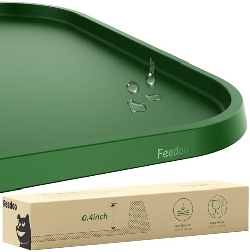 Feedoo Futternapfmatte für Haustiere,verwindungsresistent,erhöhter Rand,wasserdichte Silikon-Platzierung für Futternäpfe,rutschfeste,schützt den Boden,BPA-frei spülmaschinenfest (Grün, 59 x 35 cm)