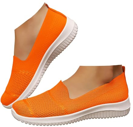 Xbemkste Ballerines pour femme - Respirantes - En maille - Confortables - À enfiler - Bout rond - Chaussures plates - Chaussures d'été légères pour le bureau, la vie quotidienne, Orange, 40 EU
