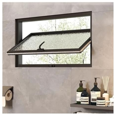 KPHYMOD Small Basement Windows 360° Rotating Shed Window Mobile Home Windows with Privacy Glazing Screen for Glass Block Cabins House Garage(Black,90X40CM/35.43X15.79IN)