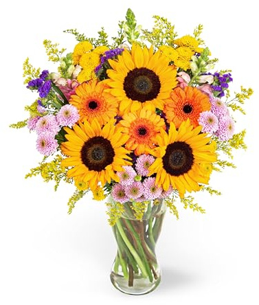 Flowers with Vase - Brilliant Sunshine - Fresh Flower Bouquet | Birthdays, Anniversaries, Thank You Gifts, Thinking of You, Delivered in Bud and Blooms in 48-72 Hours