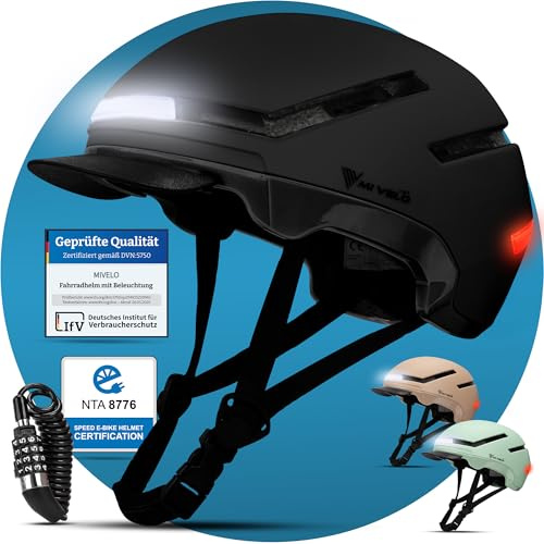MIVELO Fahrradhelm Damen Herren Erwachsene mit Licht inkl. Helmschloss, NTA Zertifiziert bis 45km/h, Helm geeignet für E-Bike & S-Pedelec, Radhelm Ultraleicht & sicher