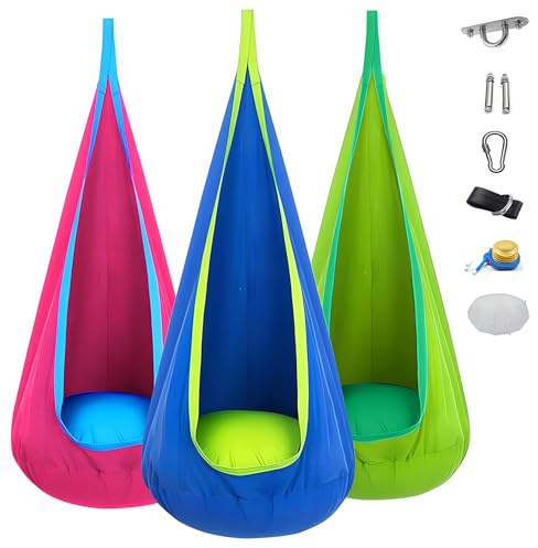 Tienda De Hamaca para Acampar De 160x70 Cm, Silla Colgante Al Aire Libre con Cojín De Aire, Luz LED Y Controles Remotos, para Uso En Interiores Y Exteriores Blue