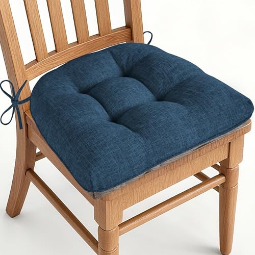 AddGrace Chair Cushions for Dining Chairs Set of 1 Kitchen Seat Cushions with Ties and Non Slip Backing Tufted Indoor Seat Pad for Kitchen Dining Room 18 x 17 x 3 Navy