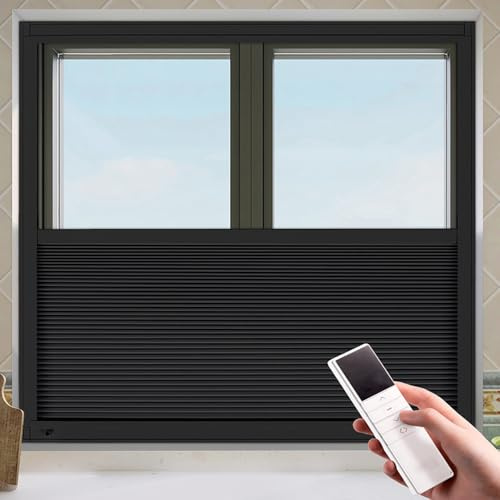 TIPIACE Smart Bottom Up Honeycomb Shades - WiFi Enabled Motorized Cellular Blinds Works with Alexa/Google Home Easy Install Blackout Honeycomb Blinds with Aluminum Frame Customize Size (Pure Black)