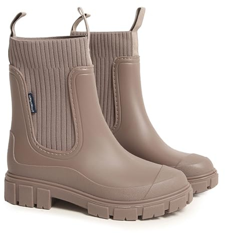 Harssidanzar Stivali da pioggia da donna Stivali Chelsea impermeabili, stivali da pioggia antiscivolo e scarpe da giardino da donna HL239EU,Kaki,Taglia 40