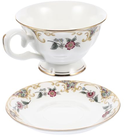 AUTSUPPL Set di Tazzine da Caffè in Ceramica Stile Europeo, Facile da Pulire, Multiuso, con Piattino Assortito, per Colazione o Ufficio Colore Casuale