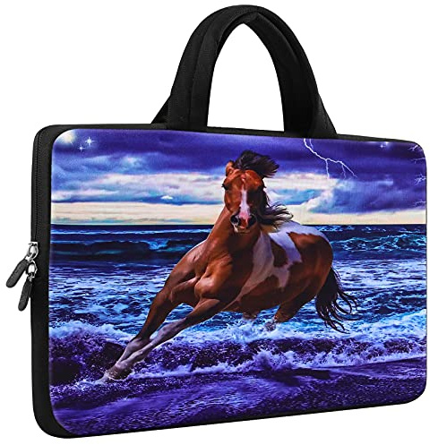 Mibbxea Neoprene Laptoptasche 10 Zoll - Schutzhülle Tragetasche mit Griff für 9.7-10.1 Notebooks & Tablet, Wasserdicht, Leichte & Stoßfest (Pferd im Galopp)