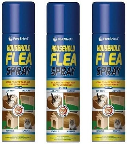 Household Flea Spray 3x 200ml for Pet Beds, Kennels, Carpets and Soft Furnishings, Fast-Acting Indoor Treatment