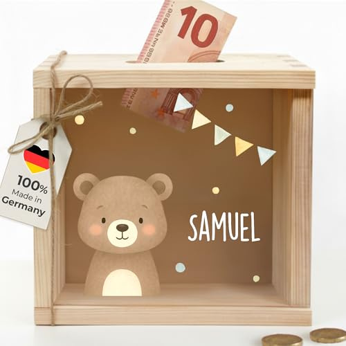 Little-Deco Spardose, Geldkassette, Sparbox, Geld sparen, 15x15cm | Sparschwein Kinder, personalisierte Geschenke Kinder, personalisierte Spardose, Holzspardose, Geschenk zur Geburt
