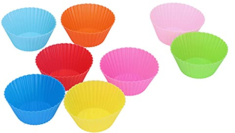 Pirottini in silicone riutilizzabili, non tossici, resistenti al calore, rotondi, stampi per torte, per muffin, cupcakes, silicone alimentare, 7 cm, set da 8 pezzi, rosa rossa
