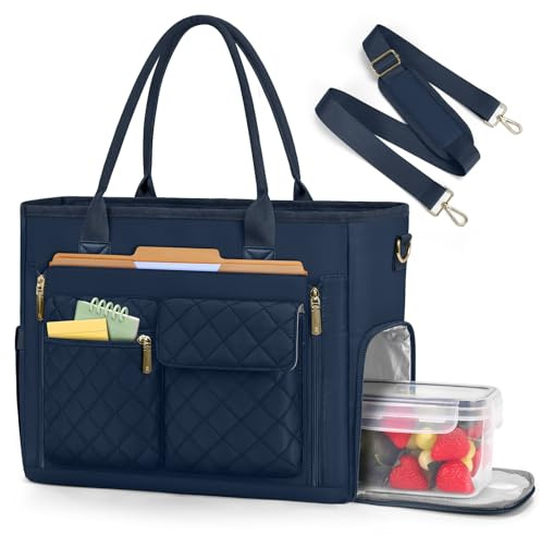 RAINSMORE Lehrertasche Damen 15,6 Zoll Laptoptasche Handtasche mit Kühlfach Arbeitstasche Wasserdicht Große Umhängetasche für Büro Uni Shopper Dunkelblau