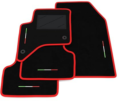 Kit Tappetini Auto compatibili con Alfa Romeo Junior - Ibrida 2024-2026 | Set Tappeti in Moquette, Bandiera Italia, bordo rosso, Tappeto auto su misura