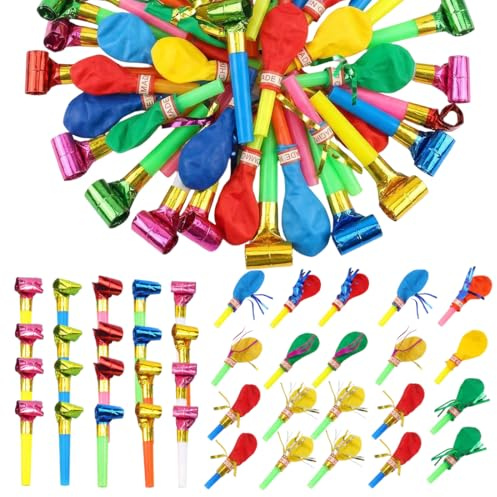 YIPFEN Kit Festa 40 Pezzi con Trombette e Fischietti, Lingue di Suocera Multicolori a Ritrazione Automatica, Accessori Carnevale per Festa Compleanno Bambini, Carnevale