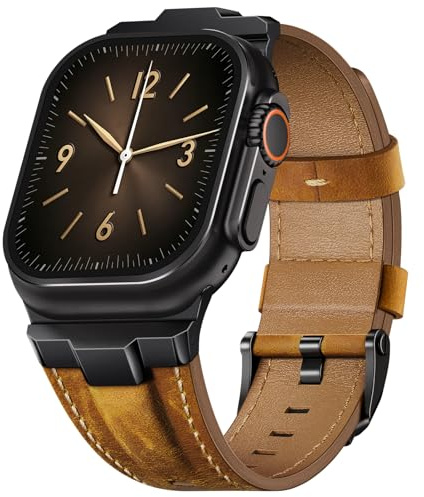 Finoriss Echtes Lederarmband kompatibel mit Apple Watch Ultra 3/2/1 Armband | mit 49mm 46mm 45mm 44mm 42mm, Robustes Band mit Metallanschluss für Damen Herren, iWatch SE 3 Series 11 10 9 8 7 6 5 4 3 2 1