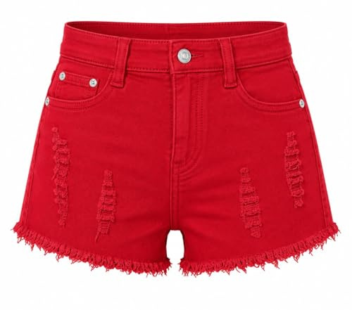 Yu & Me PARIS Womens High Waisted Distressed Denim Shorts with Frayed Hem, Ripped Jean Short with Pockets, Casual Summer for Holiday & Everyday Wear