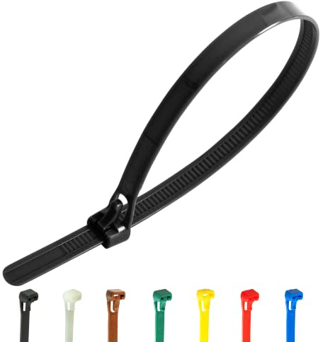 Gocableties Kabelbinder wiederverschließbar Schwarz 100 Stück 200 x 7,6 mm | Wiederlösbar, wiederverwendbar, Premiumqualität Nylon