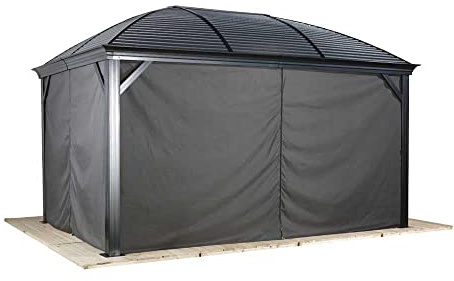 Sojag Vorhänge inkl. Clips für Pavillon Mykonos & Moreno 10x14 | Grau | 240g/m² Polyester | Mit Reißverschlusstüren | Komplett-Set für alle Seiten | Wetterfest & einfach montierbar