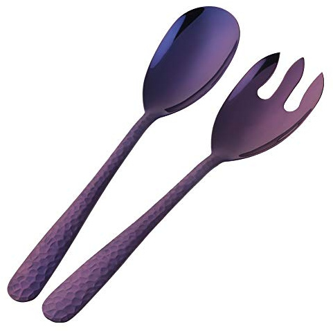 Bisda Salad Spoon and Fork Set, 12 Inch Stainless Steel Salad Server, Purple Serving Utensils, Dishwasher Safe, Pack of 2