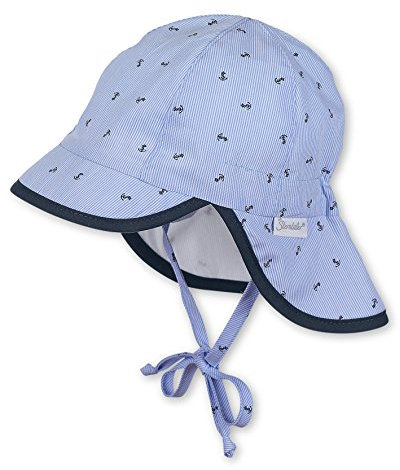 Sterntaler Schirmmütze Nacken Anker - Baby- und Kinder Mütze mit Nackenschutz, Ohrenklappen und Bindeband - UV-Schutz 30 Sonnenmütze mit Futter aus Batist (Bio) - Kopfbedeckung - himmel, Größe 39