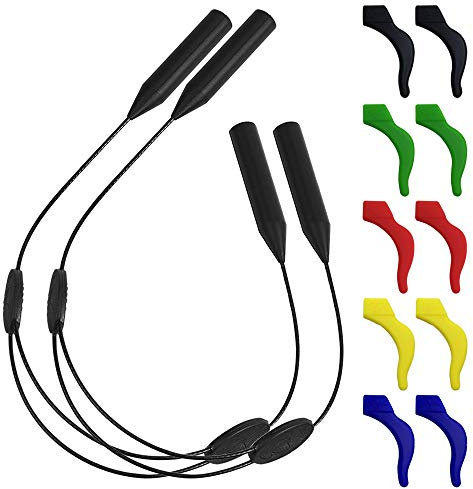 SENHAI 2 Pcs Adjustable Eyewear Retainer & 5 Pairs Anti - Slip Hooks, Sports Eyeglasses Strap Holder Ear Hook Grip for Sunglasses, Optical Frame, Reading Glasses