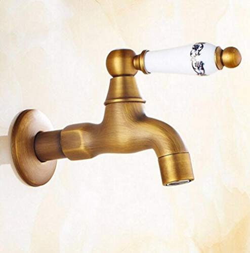 FZHLR Antike Bibcocks Hahngebrauch Für Garten/Bad Wand Befestigter Waschmaschine Wasserhahn Mit Keramik Griff Außen-Hahn-Hahn, Antike Bronze D