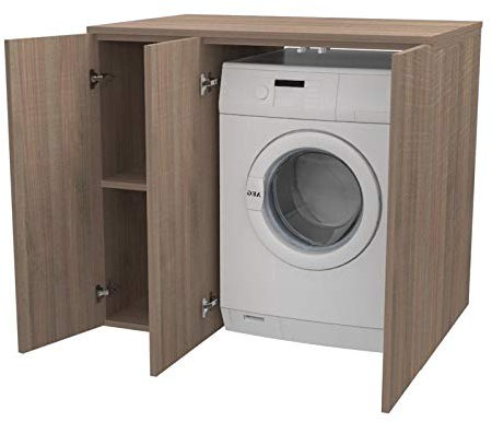 VE.CA. S.r.l. - Mobile Lavanderia Riga - Con Ante - In Legno - Mobile Lavanderia Coprilavatrice/Coprisciugatrice - 105 cm - Disponibile su Misura - Arredo Bagno - Colore: Noce - Made in Italy